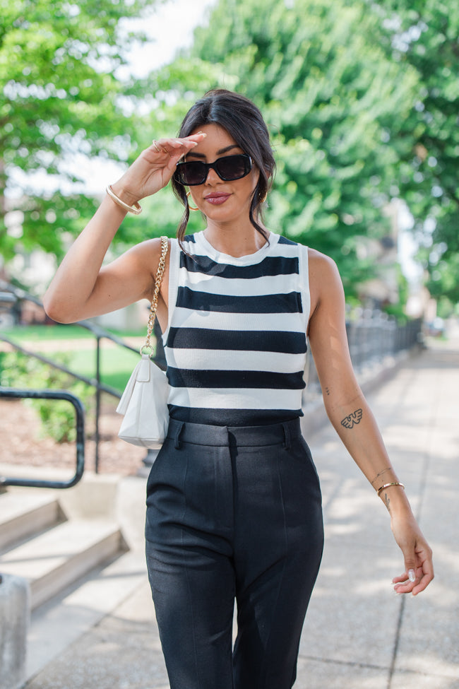 Let's Go Abroad Black Striped Crew Neck Sweater Tank-Sunny Prom