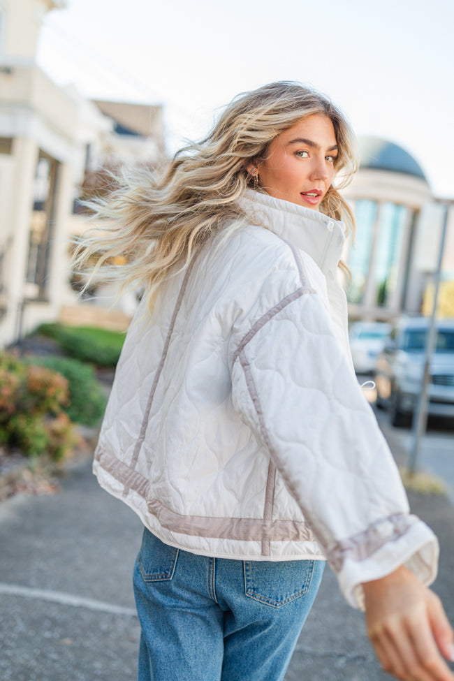 Next Up White Contrast Trim Puffer Jacket FINAL SALE-Sunny Prom