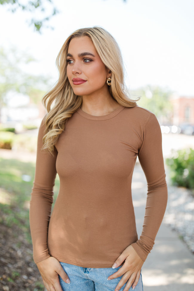 Make Your Choice Brown Ribbed Long Sleeve Tee FINAL SALE-Sunny Prom