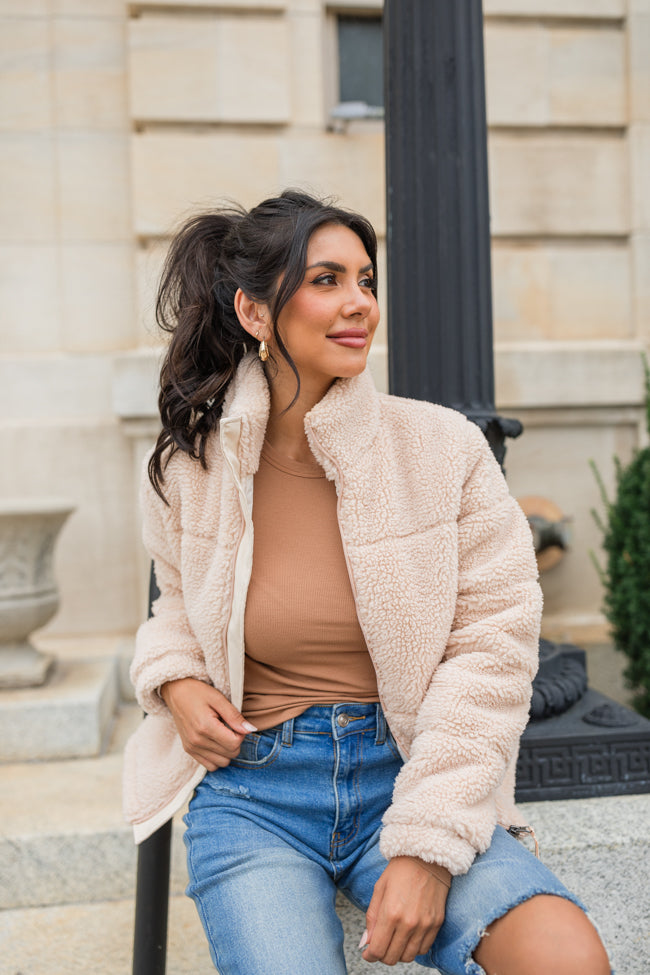 High Road Beige Sherpa Puffer Jacket FINAL SALE-Sunny Prom