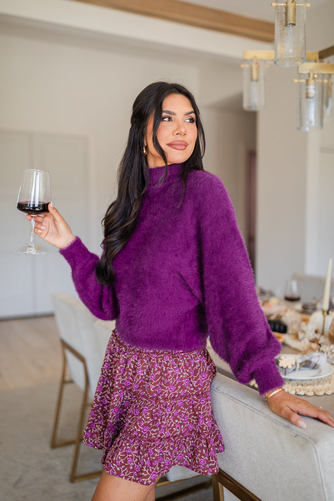 Beyond Me Plum Fuzzy Turtleneck Sweater FINAL SALE-Sunny Prom