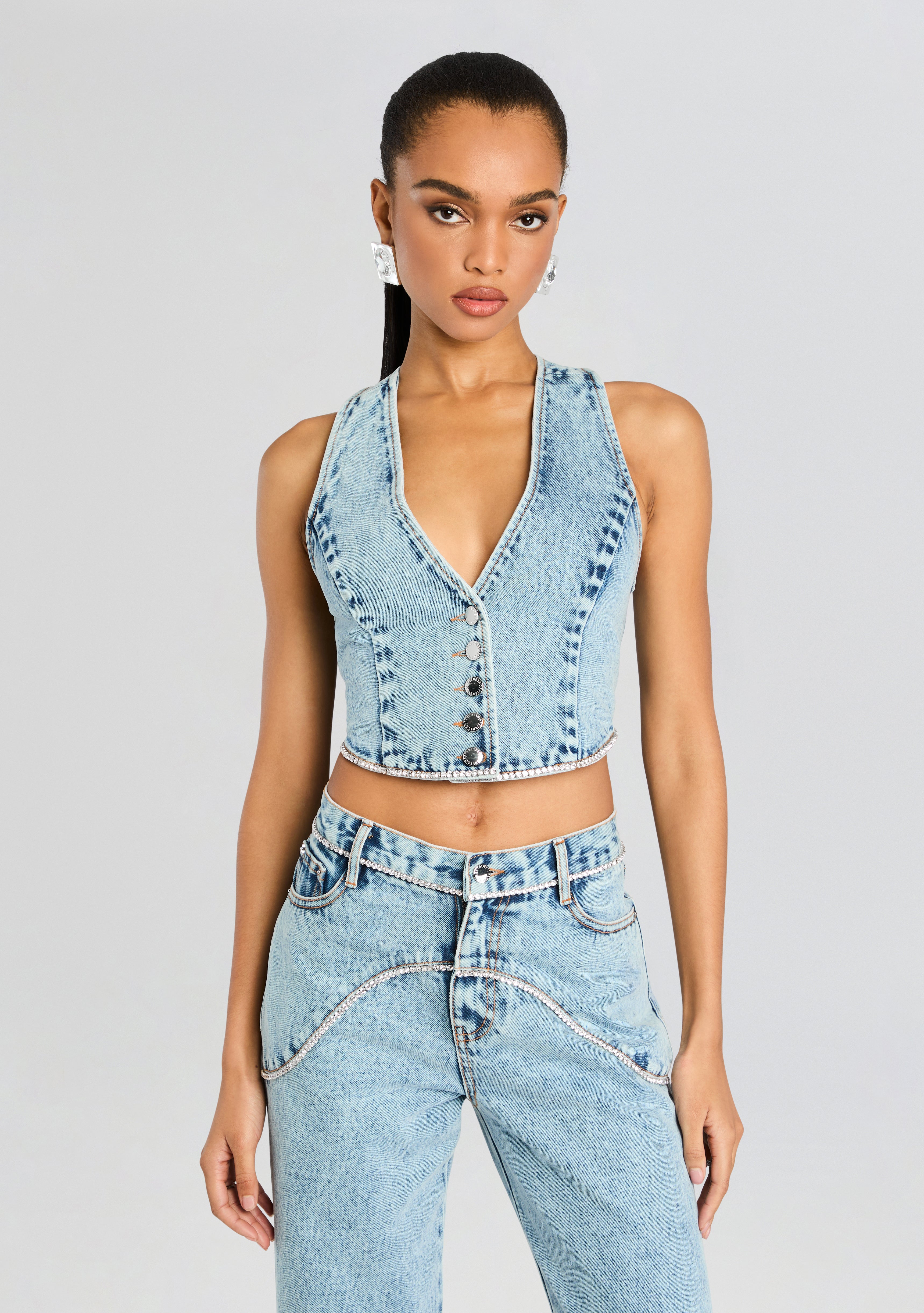Jordi Embellished Denim Vest-Sunny Prom