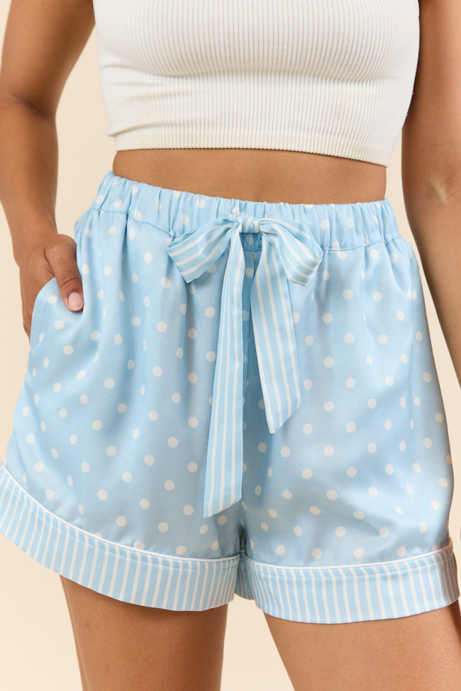 No Alarm Blue Polka Dot Satin Pajama Shorts-Sunny Prom