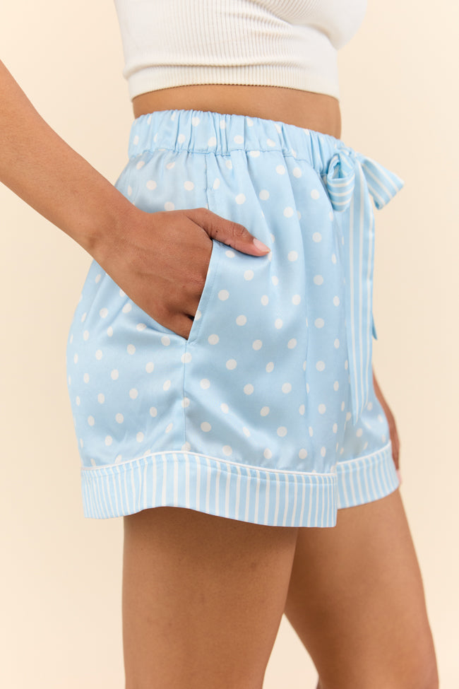 No Alarm Blue Polka Dot Satin Pajama Shorts-Sunny Prom