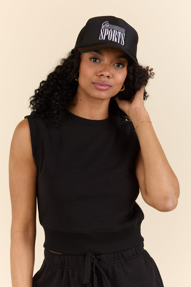 All Star Black Fitted Banded Waist Sleeveless Crop Top-Sunny Prom