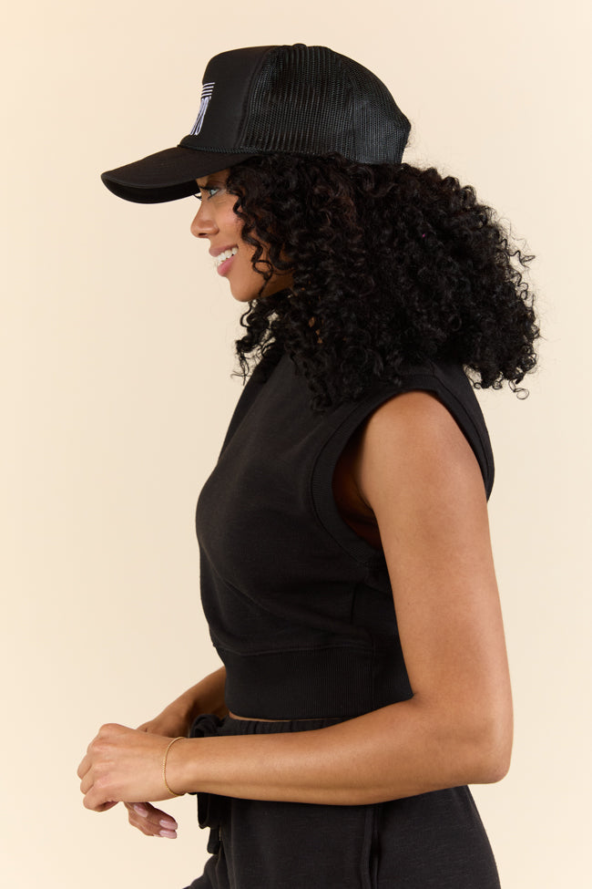 All Star Black Fitted Banded Waist Sleeveless Crop Top-Sunny Prom