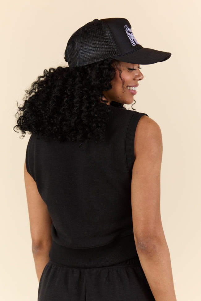 All Star Black Fitted Banded Waist Sleeveless Crop Top-Sunny Prom