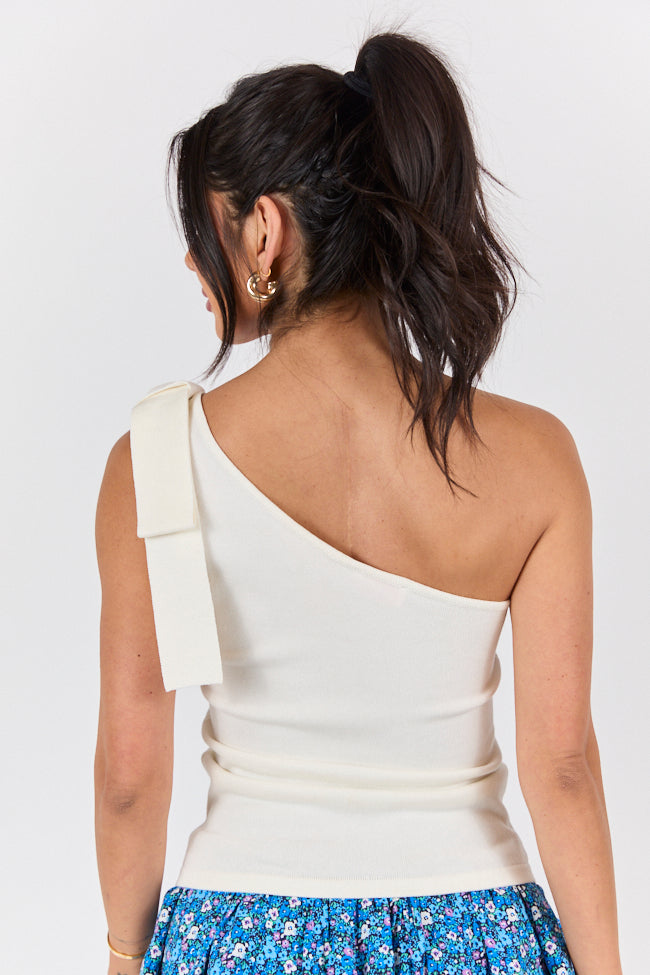 Count Me In Ivory One Shoulder Bow Detail Sweater Tank FINAL SALE-Sunny Prom
