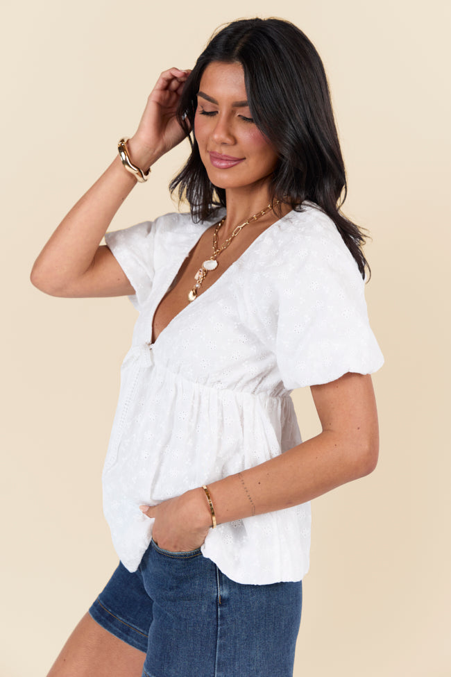 Lovely Thoughts Ivory Embroidered Floral Bubble Hem Blouse FINAL SALE-Sunny Prom