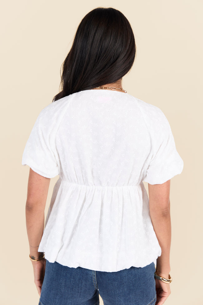 Lovely Thoughts Ivory Embroidered Floral Bubble Hem Blouse FINAL SALE-Sunny Prom