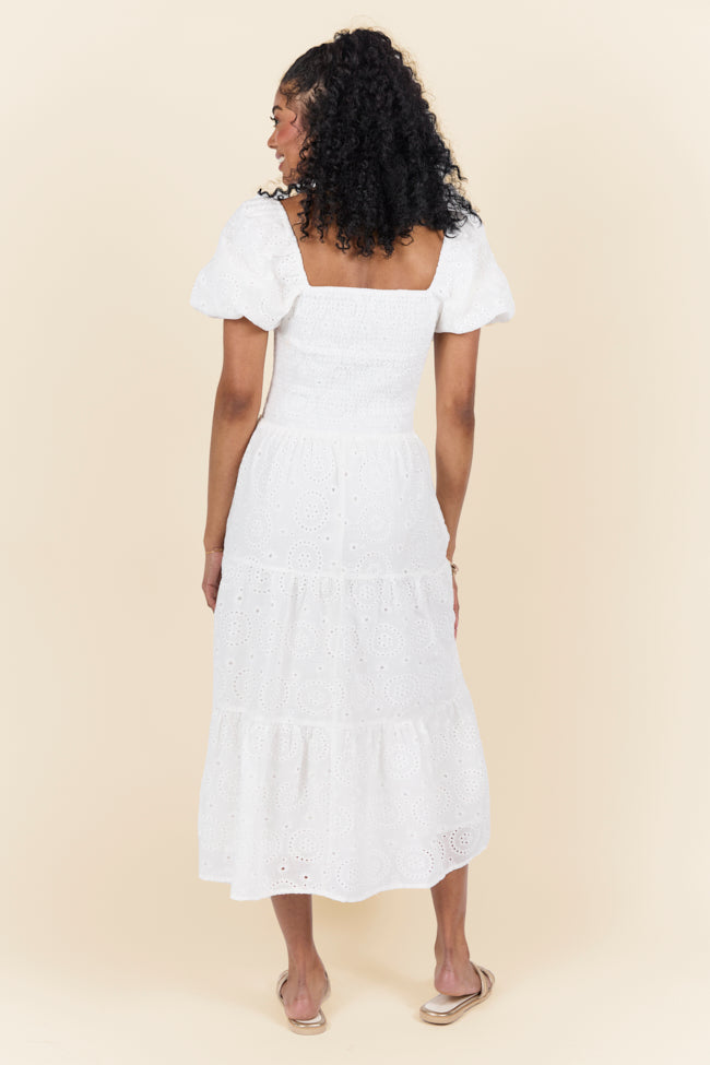 Forget Me Not White Eyelet Short Sleeve Midi Dress FINAL SALE-Sunny Prom
