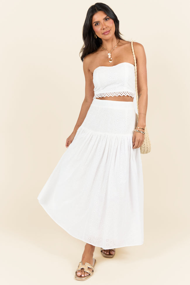 Take It Easy White Eyelet Tube Top Set SALE-Sunny Prom