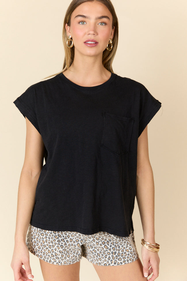 All Washed Up Black Knit Pocket Tee-Sunny Prom