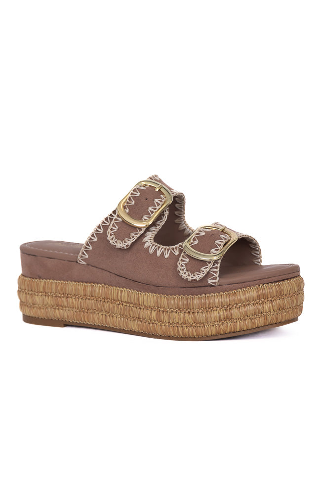 Airelle Suede and Embroidered Double Buckle Platform Sandals FINAL SALE-Sunny Prom