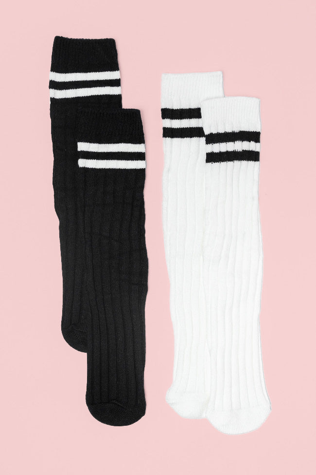 Black and White Tall Striped Varsity Socks Set SALE-Sunny Prom