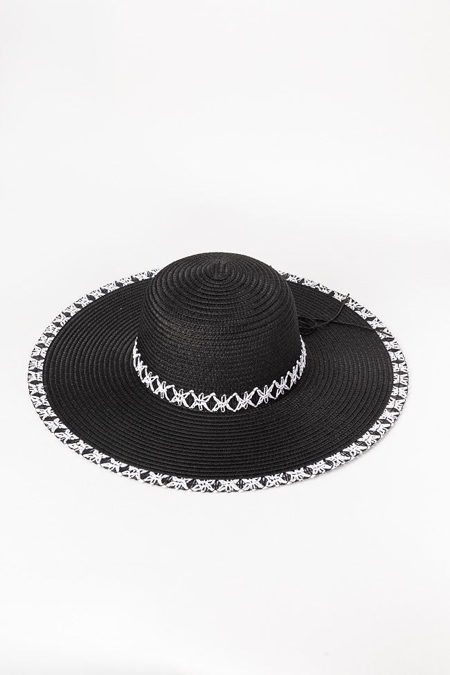 Black Stitch Brim Straw Hat FINAL SALE-Sunny Prom