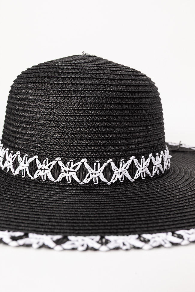 Black Stitch Brim Straw Hat FINAL SALE-Sunny Prom