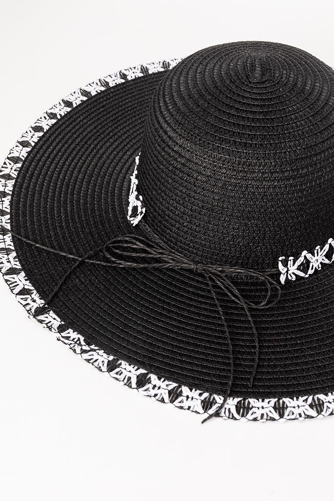 Black Stitch Brim Straw Hat FINAL SALE-Sunny Prom