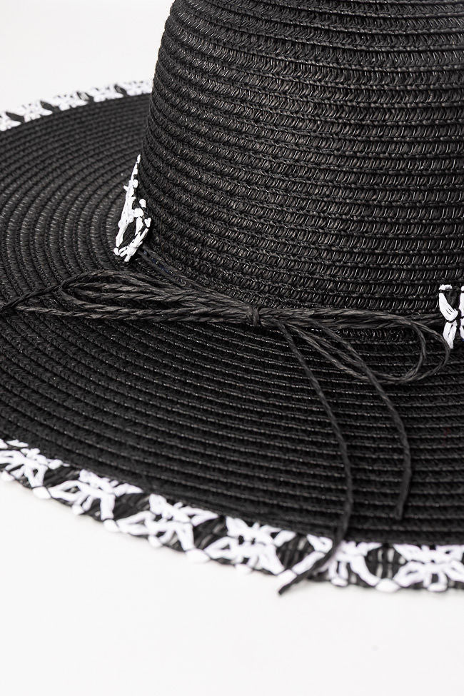 Black Stitch Brim Straw Hat FINAL SALE-Sunny Prom