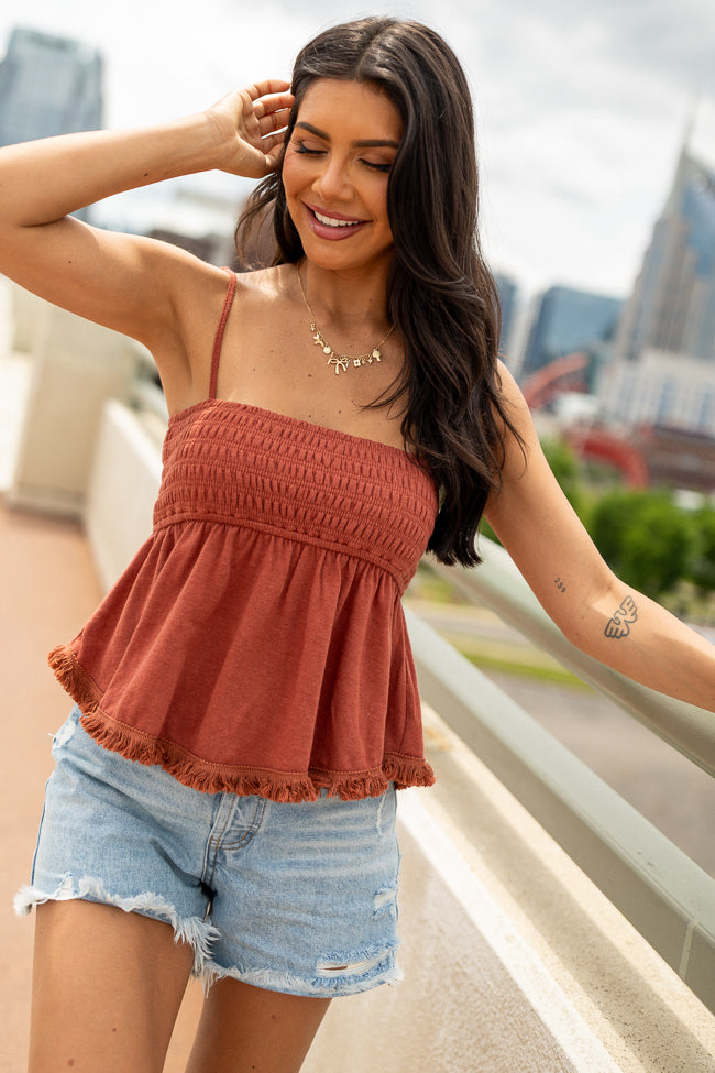 Catching On Burnt Orange Smocked Tank Top-Sunny Prom
