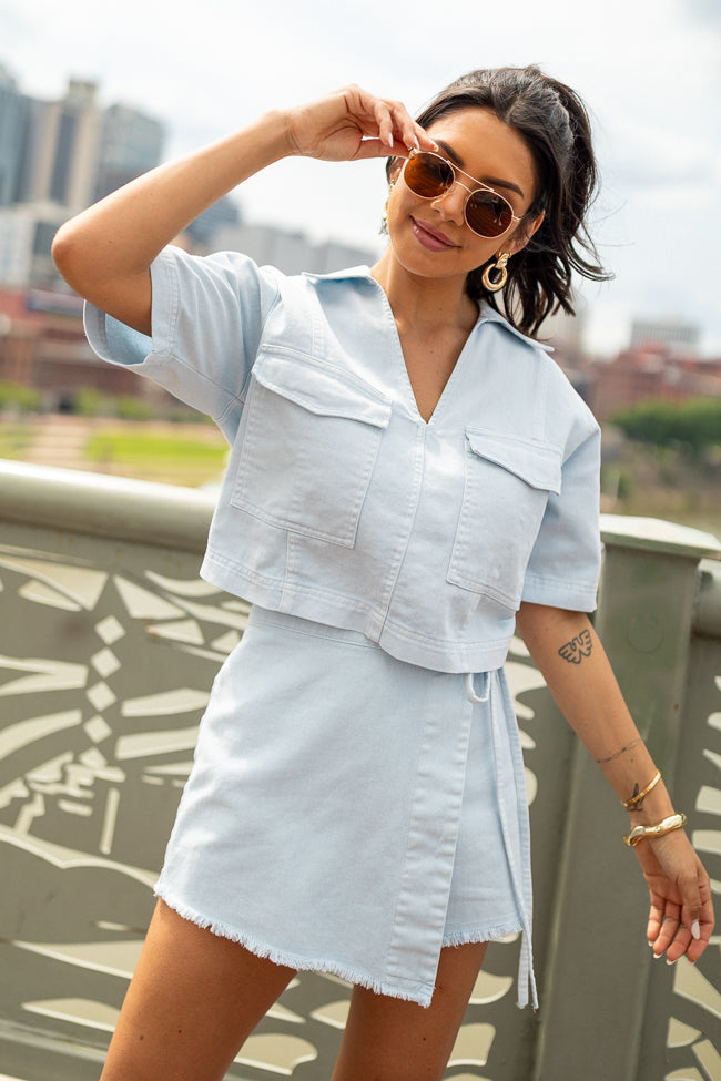 New Ways Ice Blue Cropped Denim Top FINAL SALE-Sunny Prom