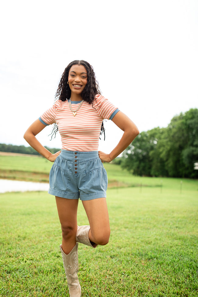 Amelia Tiered Medium Blue Denim Shorts-Sunny Prom