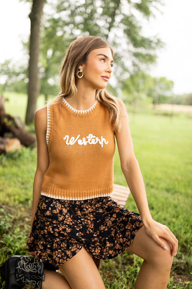 Selah Sleeveless Brown Western Sweater Vest-Sunny Prom