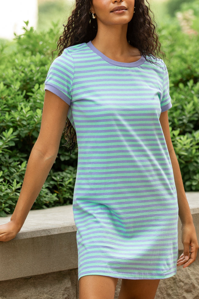 Abby Varsity Striped Light Blue Knit Dress-Sunny Prom