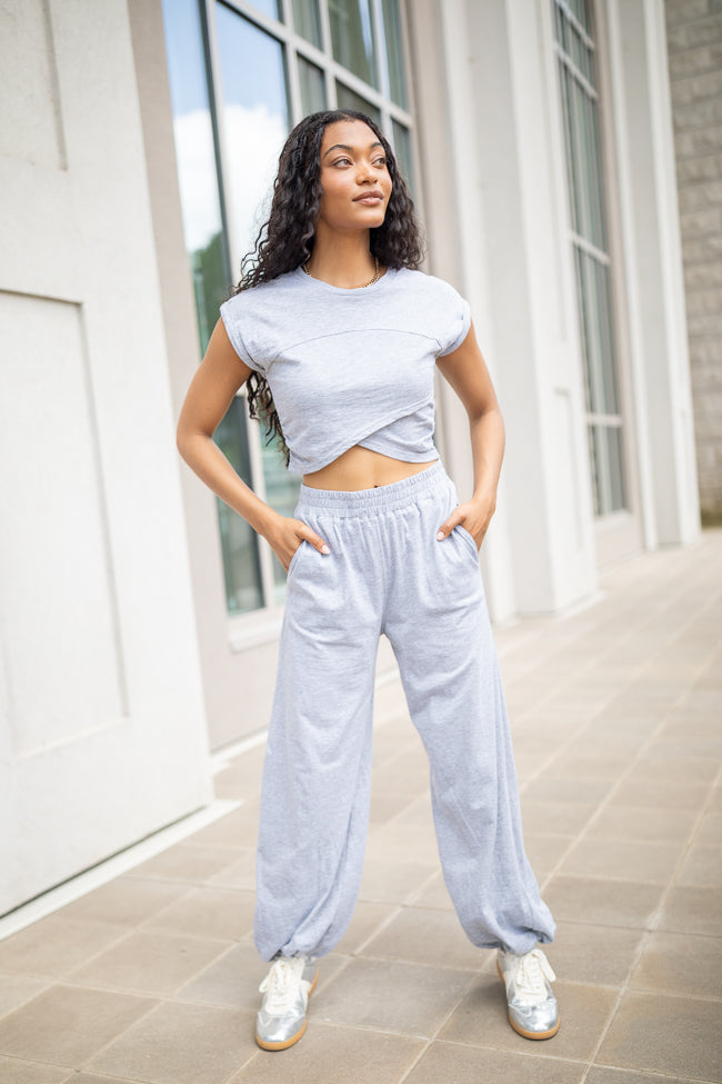 Tinley Heather Grey Lounge Crossover Cap Sleeve Tee-Sunny Prom