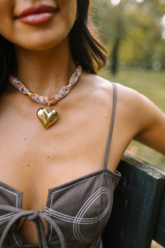 Lia Pink Puff Heart Scarf Necklace-Sunny Prom