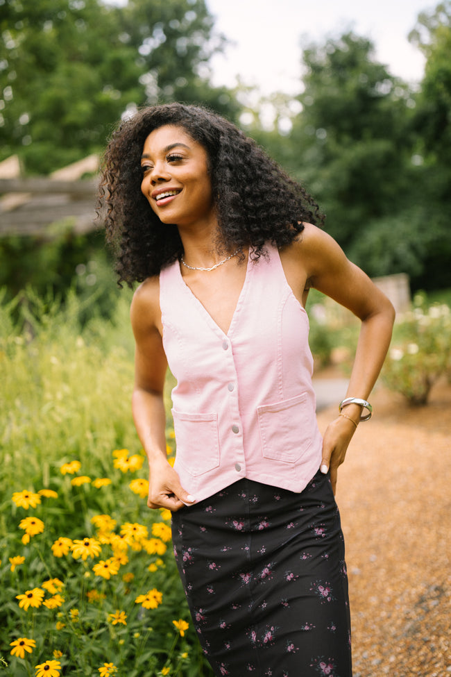 Beneath The Moon Pink Stretch Denim Vest-Sunny Prom
