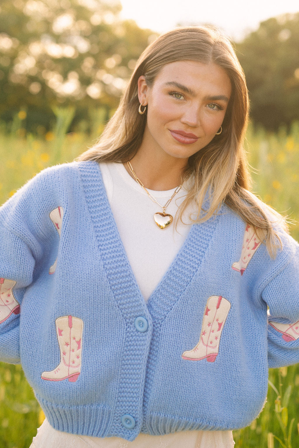 Goldie Long Sleeve Blue Boots Cardigan-Sunny Prom