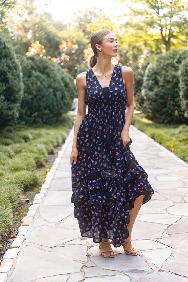 Lucky To Have You Sleeveless Black Floral Maxi Dress-Sunny Prom