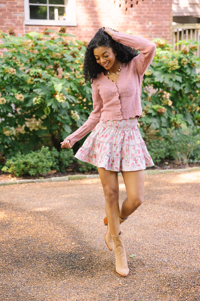 Through the Garden Pale Blue Pink Flower Print Skort-Sunny Prom