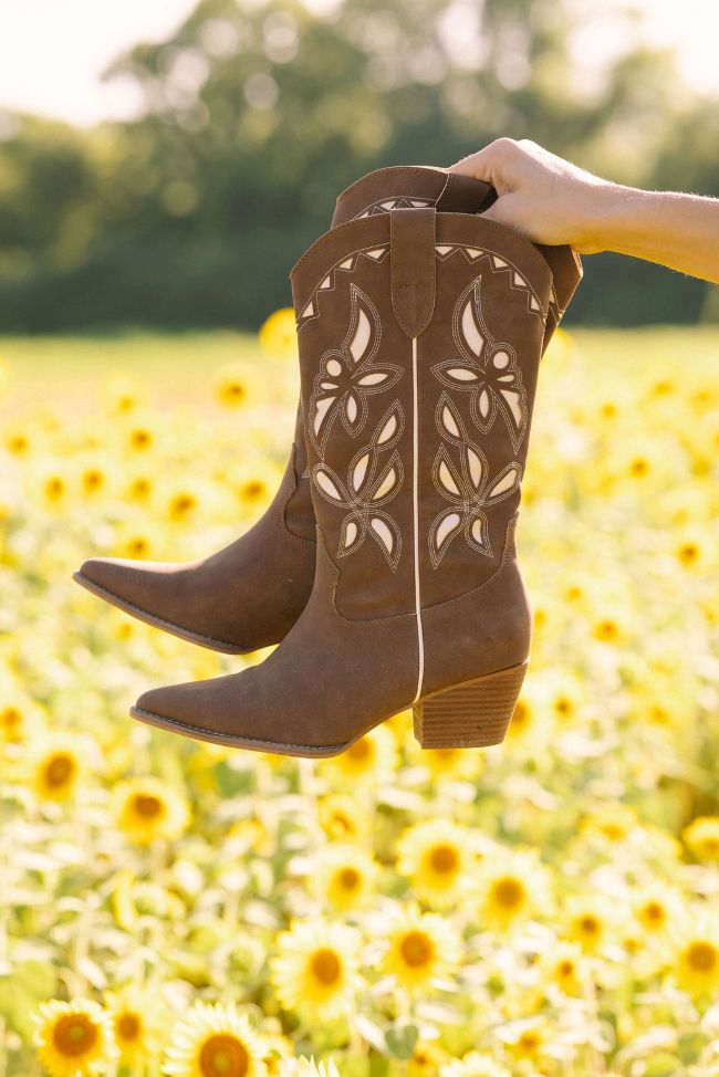 Zinnia Brown Cutout Cowboy Boots-Sunny Prom