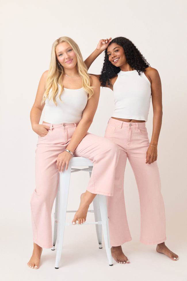 Marigold Pearl Pink Mid Rise Barrel Jeans-Sunny Prom