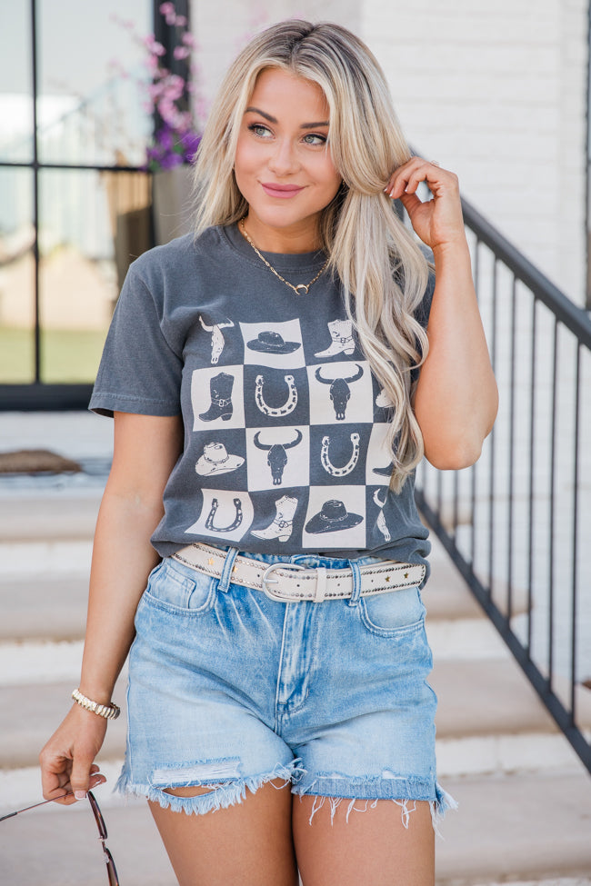 Country Checkered Dark Grey Graphic Tee SALE-Sunny Prom
