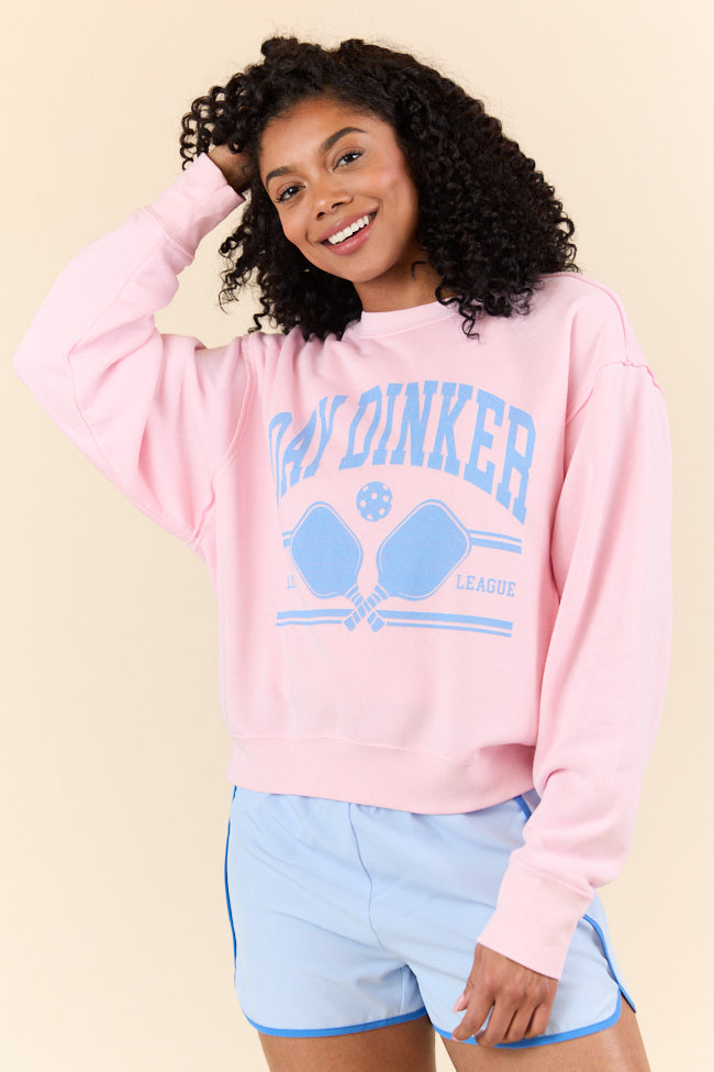Day Dinker Soft Pink Raw Hem Fleece Graphic Sweatshirt SALE-Sunny Prom