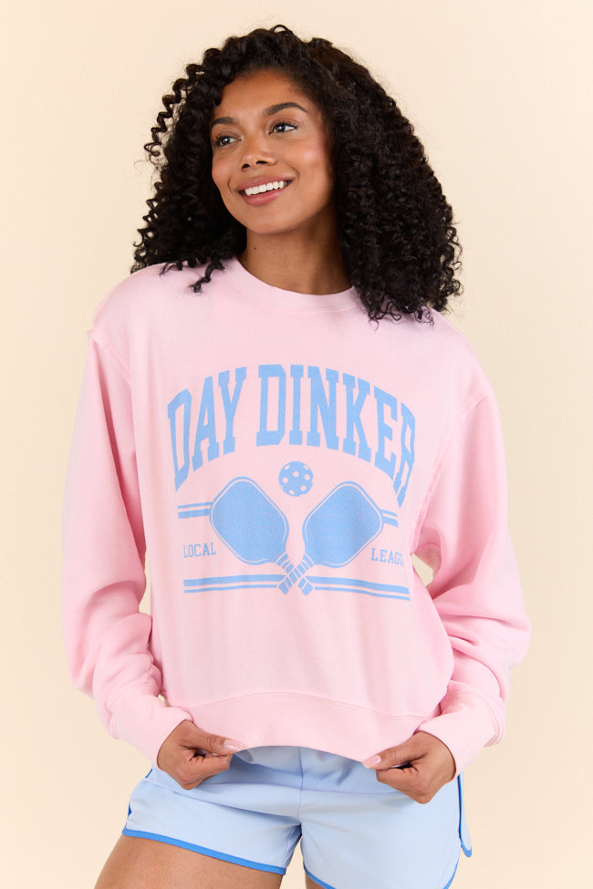 Day Dinker Soft Pink Raw Hem Fleece Graphic Sweatshirt SALE-Sunny Prom