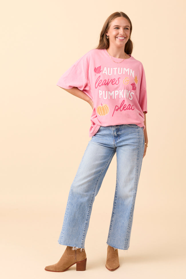 Autumn Leaves & Pumpkins Please Taffy Pink Oversized Graphic Tee SALE-Sunny Prom