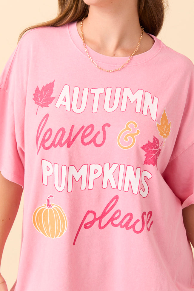 Autumn Leaves & Pumpkins Please Taffy Pink Oversized Graphic Tee SALE-Sunny Prom