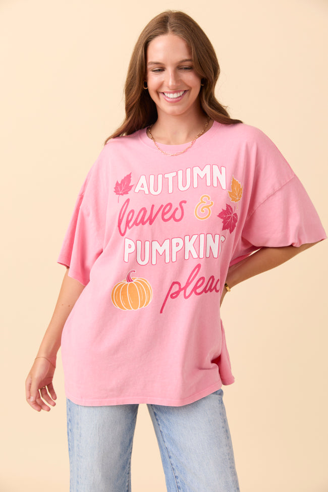 Autumn Leaves & Pumpkins Please Taffy Pink Oversized Graphic Tee SALE-Sunny Prom