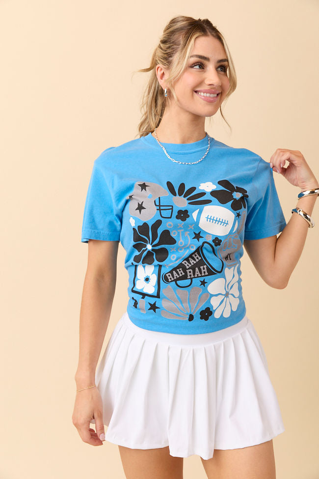 Floral Football Icon Print Blue Graphic Tee SALE-Sunny Prom