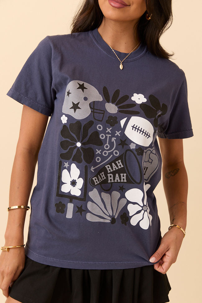 Floral Football Icon Print Navy Graphic Tee SALE-Sunny Prom