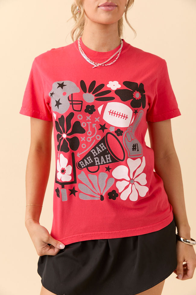 Floral Football Icon Print Paprika Graphic Tee SALE-Sunny Prom