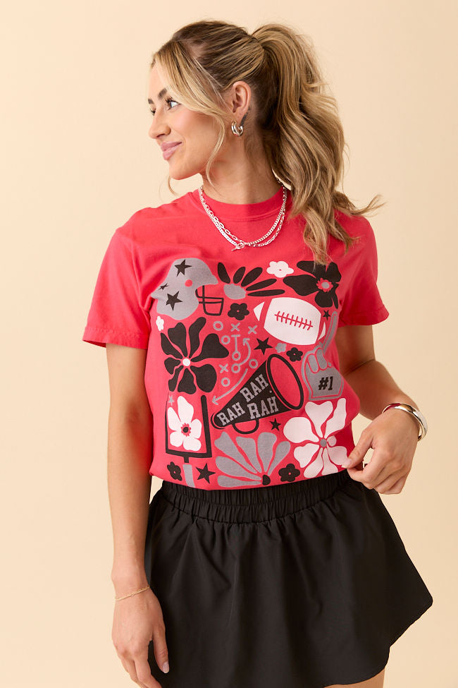 Floral Football Icon Print Paprika Graphic Tee SALE-Sunny Prom