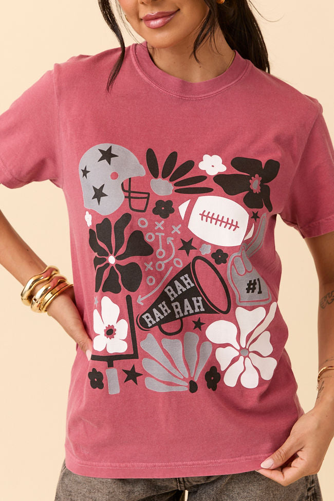 Floral Football Icon Print Crimson Graphic Tee SALE-Sunny Prom