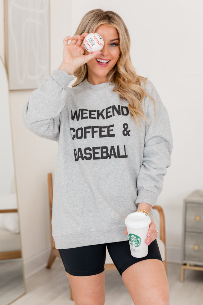 Weekends Coffee and Baseball Light Grey Graphic Sweatshirt SALE-Sunny Prom