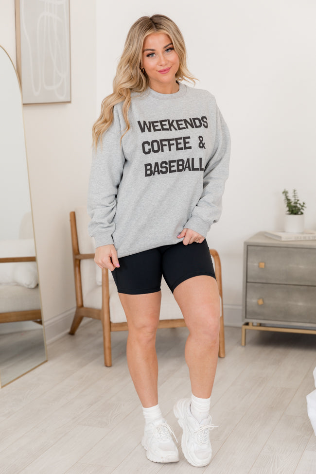 Weekends Coffee and Baseball Light Grey Graphic Sweatshirt SALE-Sunny Prom