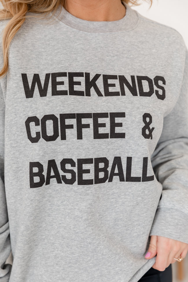 Weekends Coffee and Baseball Light Grey Graphic Sweatshirt SALE-Sunny Prom